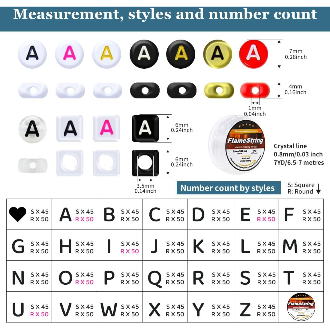 Eppingwin Letter Beads - Alphabet Beads In 28 Grid Box (White Letters & Black Base, 4 X 7 Mm Round, 1Mm Hole)