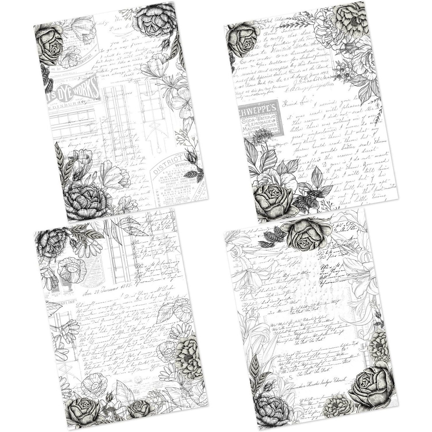 Craftangles Decoupage Paper Pack - Botanical Blooms 1 (A4) - 4 Sheets