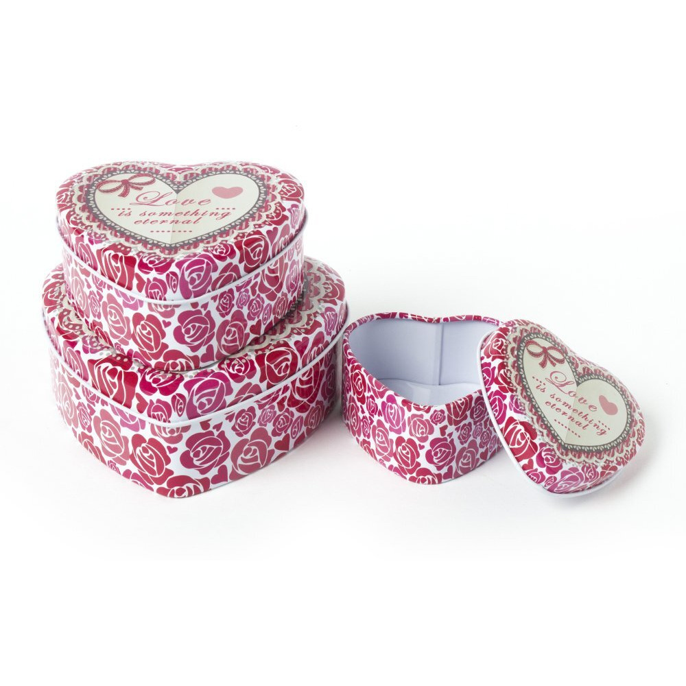 Ez Life 3 Pc Heart Shape Tin Container (Mix Colors)