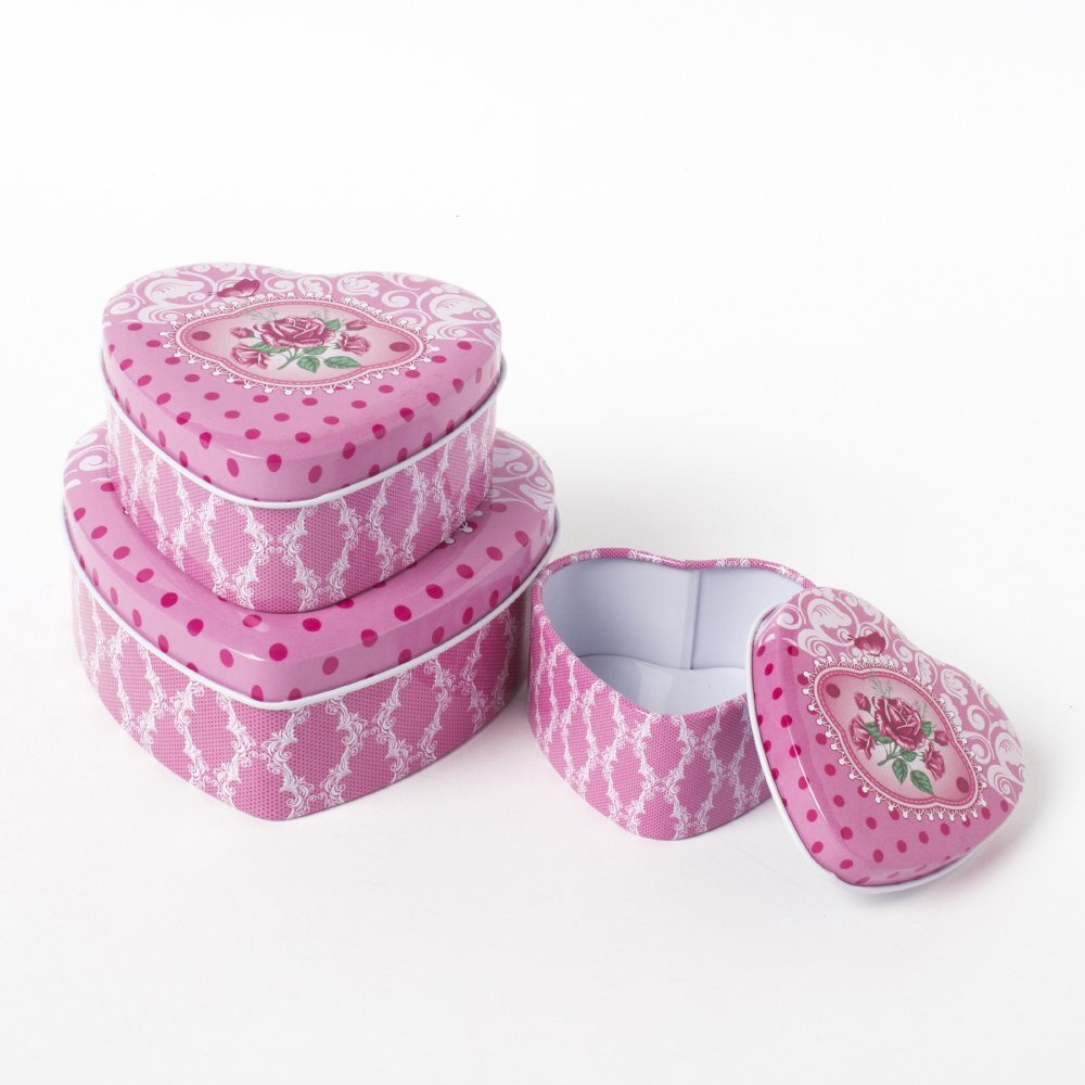 Ez Life 3 Pc Heart Shape Tin Container (Mix Colors)