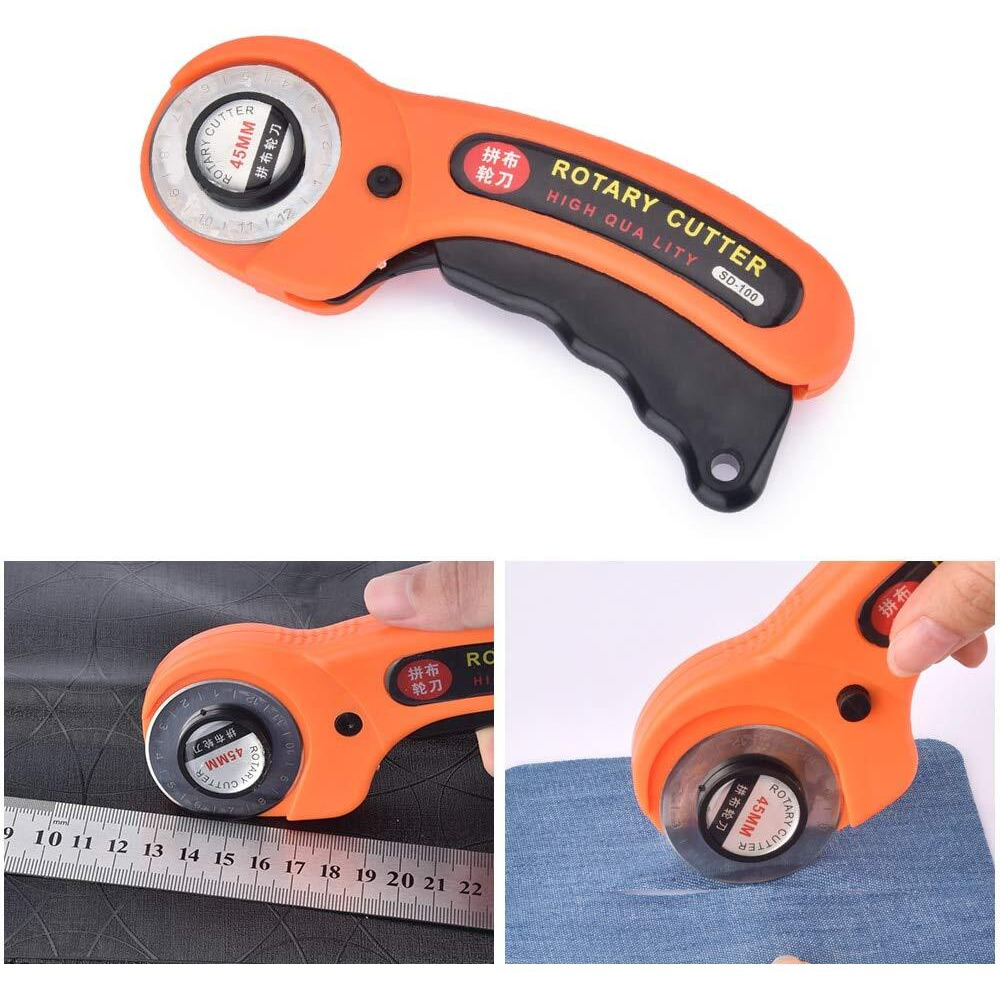 Amicitools Useful Manual Sewing Roller Cutter Rotary Blade 45 Mm Cutter With 10 Extra Blade For Hard Fabric, Paper, Leather And Vinyl (Roller Cutter With 10 Rotary Blade)