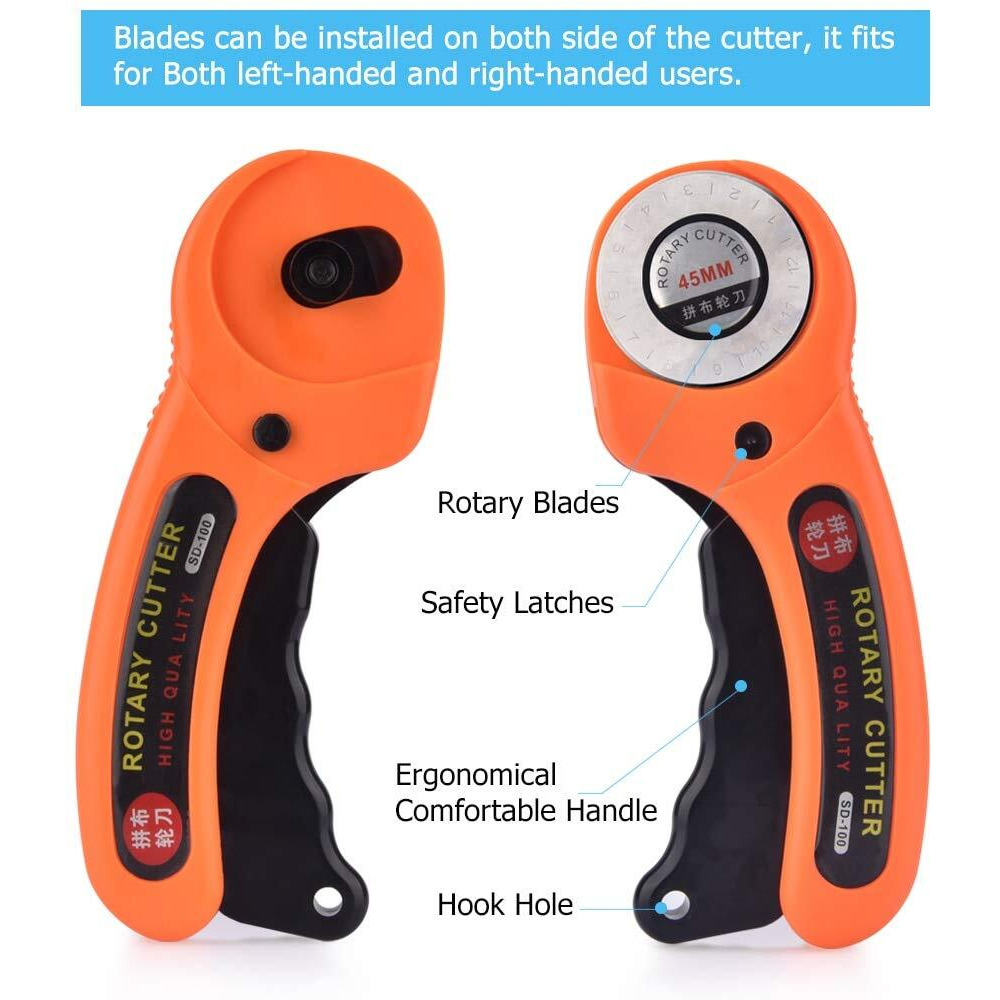 Amicitools Useful Manual Sewing Roller Cutter Rotary Blade 45 Mm Cutter With 10 Extra Blade For Hard Fabric, Paper, Leather And Vinyl (Roller Cutter With 10 Rotary Blade)