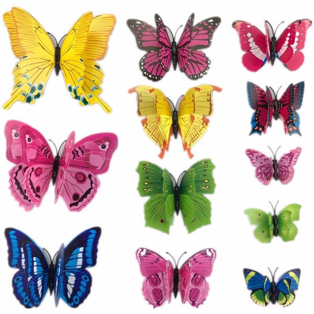 Idream 12Pcs 3D Pvc Magnet Butterflies Diy Wall Stickers For Home Decoration, Removable, Waterproof, Colorful, Ideal For Living Room, Bedroom, Office And Party Decor (Double Layer Multicolour)