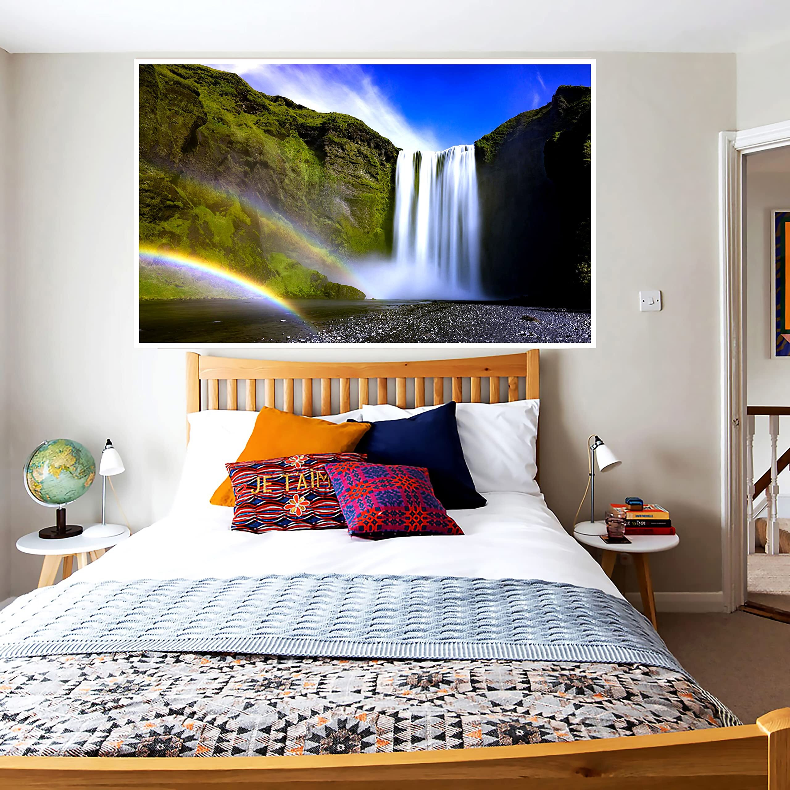 My D Square Vinyl Nature Poster, Beautiful Waterfall Wall Art For Living Room Bedroom Size 24 X 36 Inch Self Adhesive