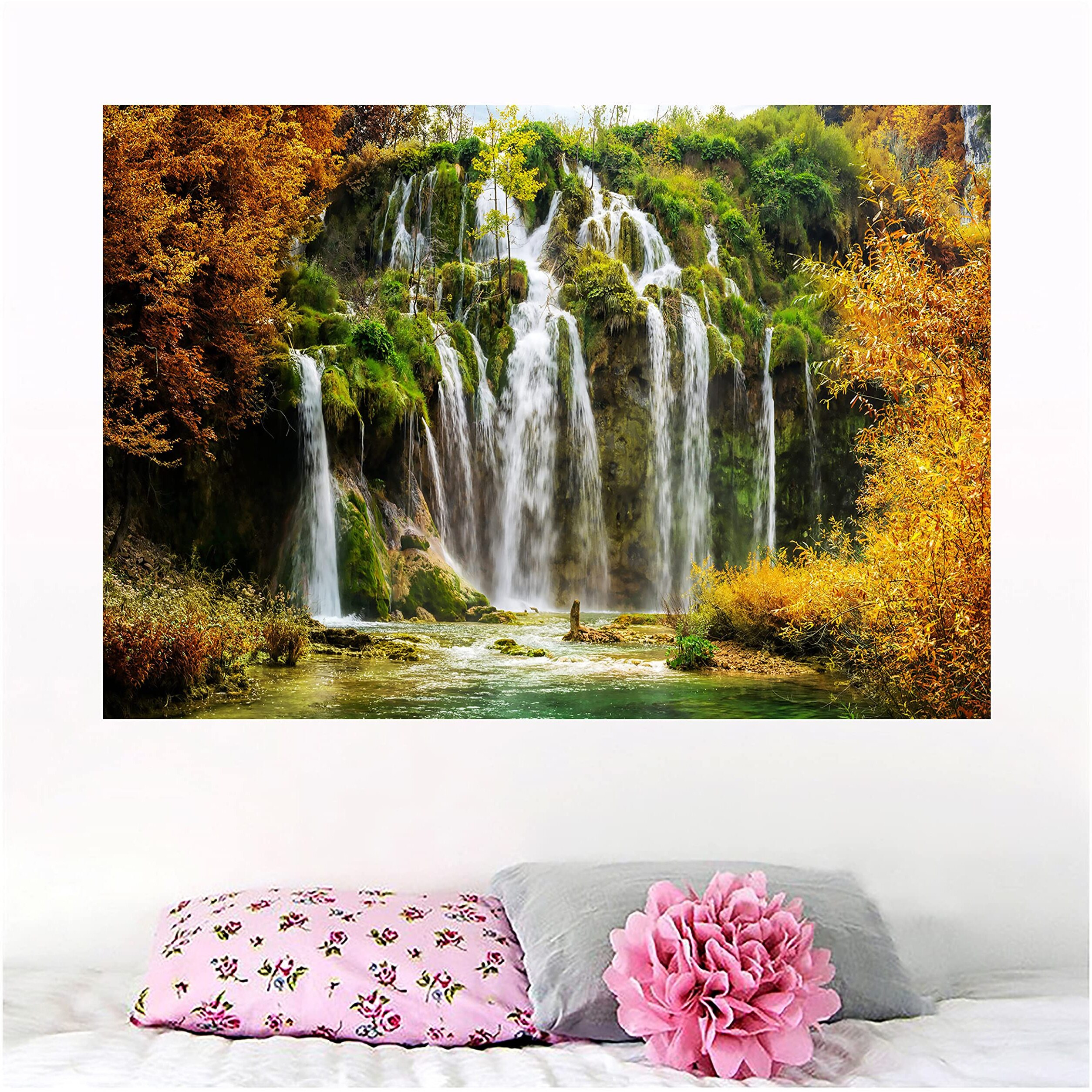 My D Square Vinyl, Nature Waterfall Wall Poster For Living Room Bedroom Size 36 X 24 Inch Self Adhesive Wall Art Dnp101