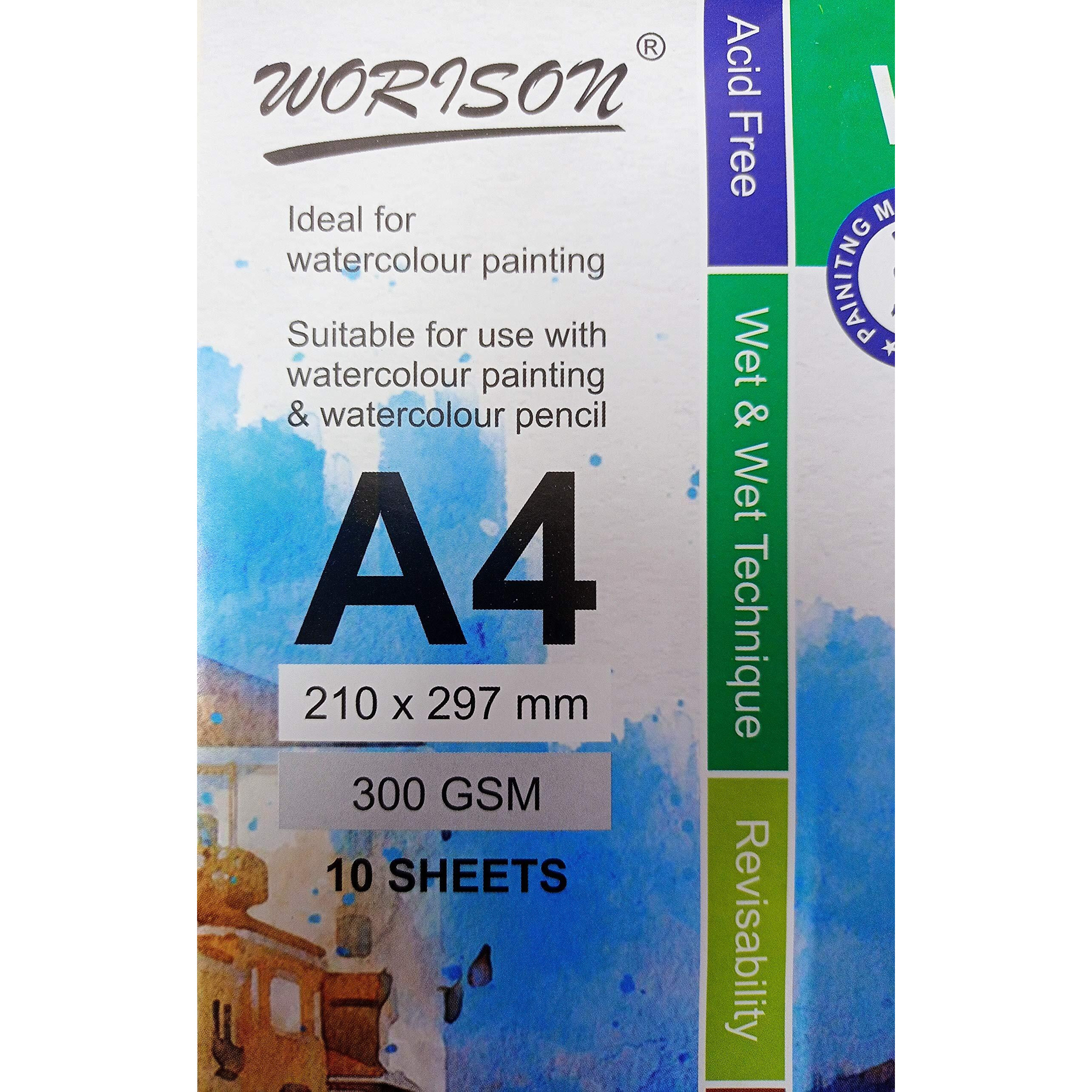 Worison Watercolour Paper 300 Gsm Cold Pressed, A4 Size, 10 Sheets