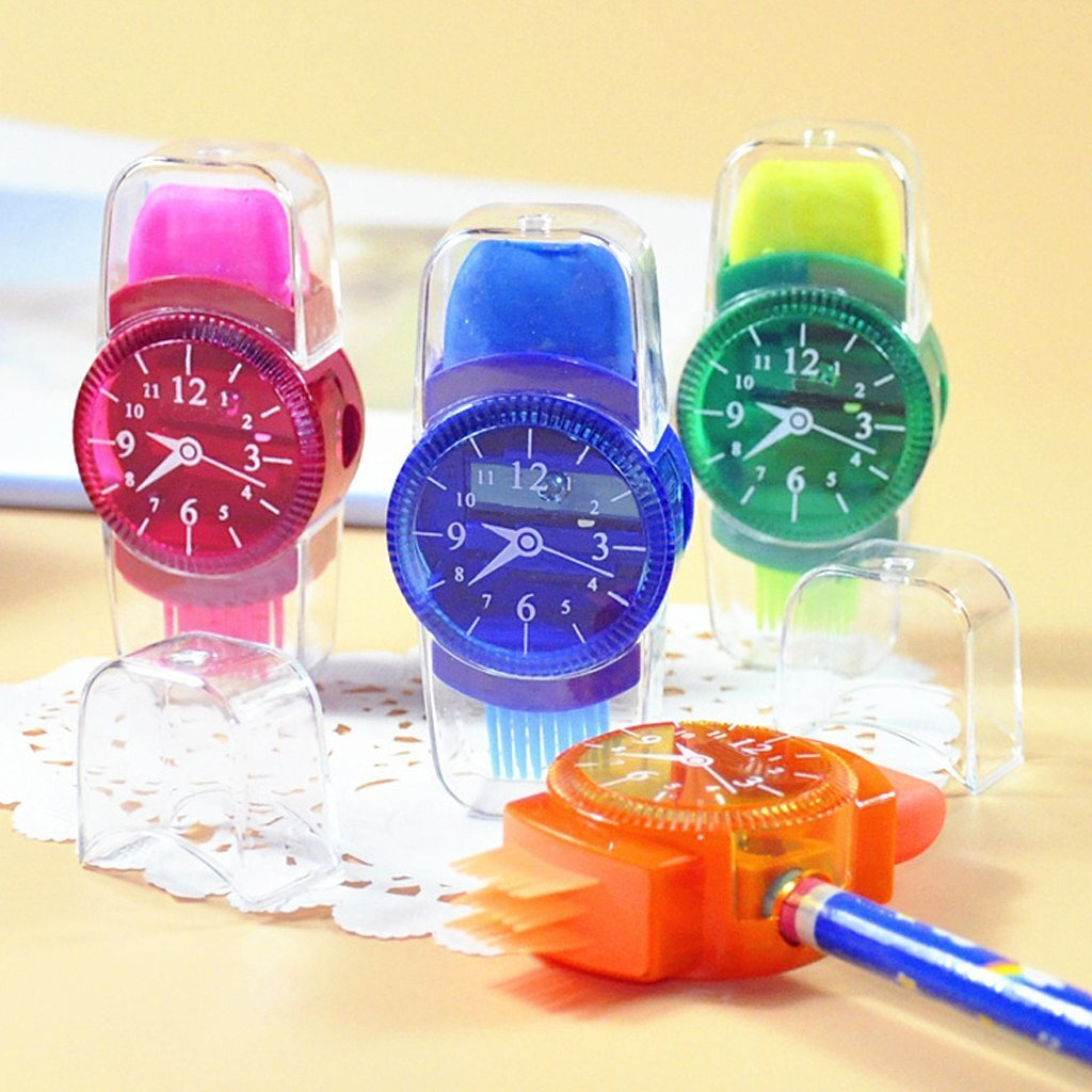 Worison 3Pc Pack 3In1 Cute Watch Shape Pencil Sharpener,Eraser And Brush