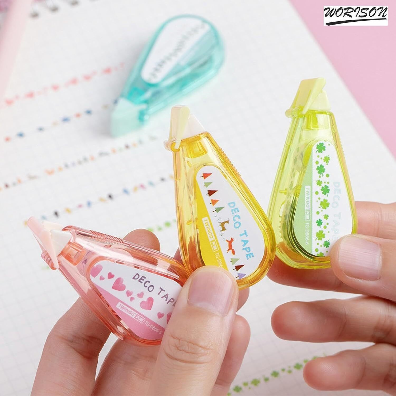 Worison 6Pc Lace Decoration Cute Designs Correction Tape Colorful Decoration Tape Pen Colorful Pattern Set
