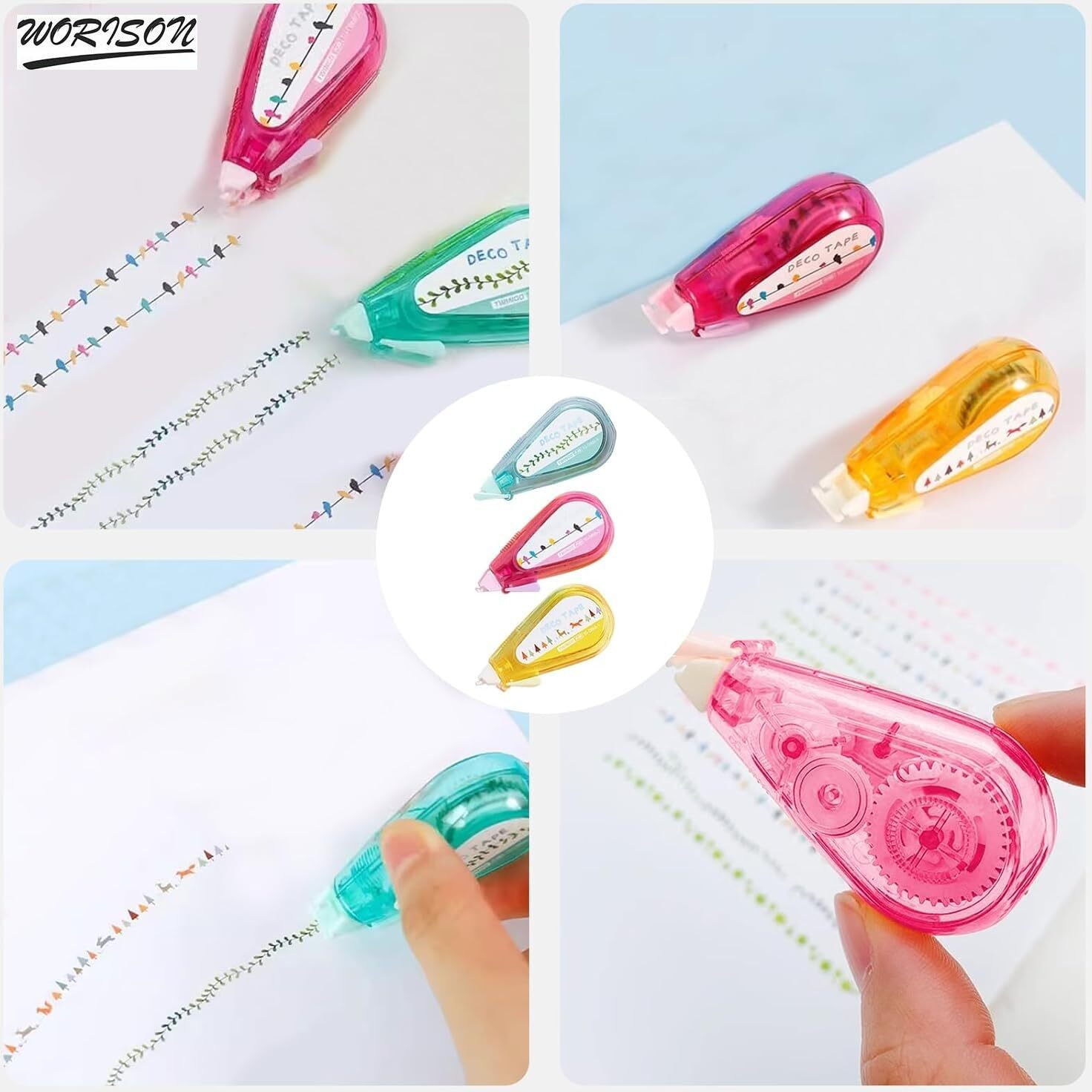 Worison 6Pc Lace Decoration Cute Designs Correction Tape Colorful Decoration Tape Pen Colorful Pattern Set