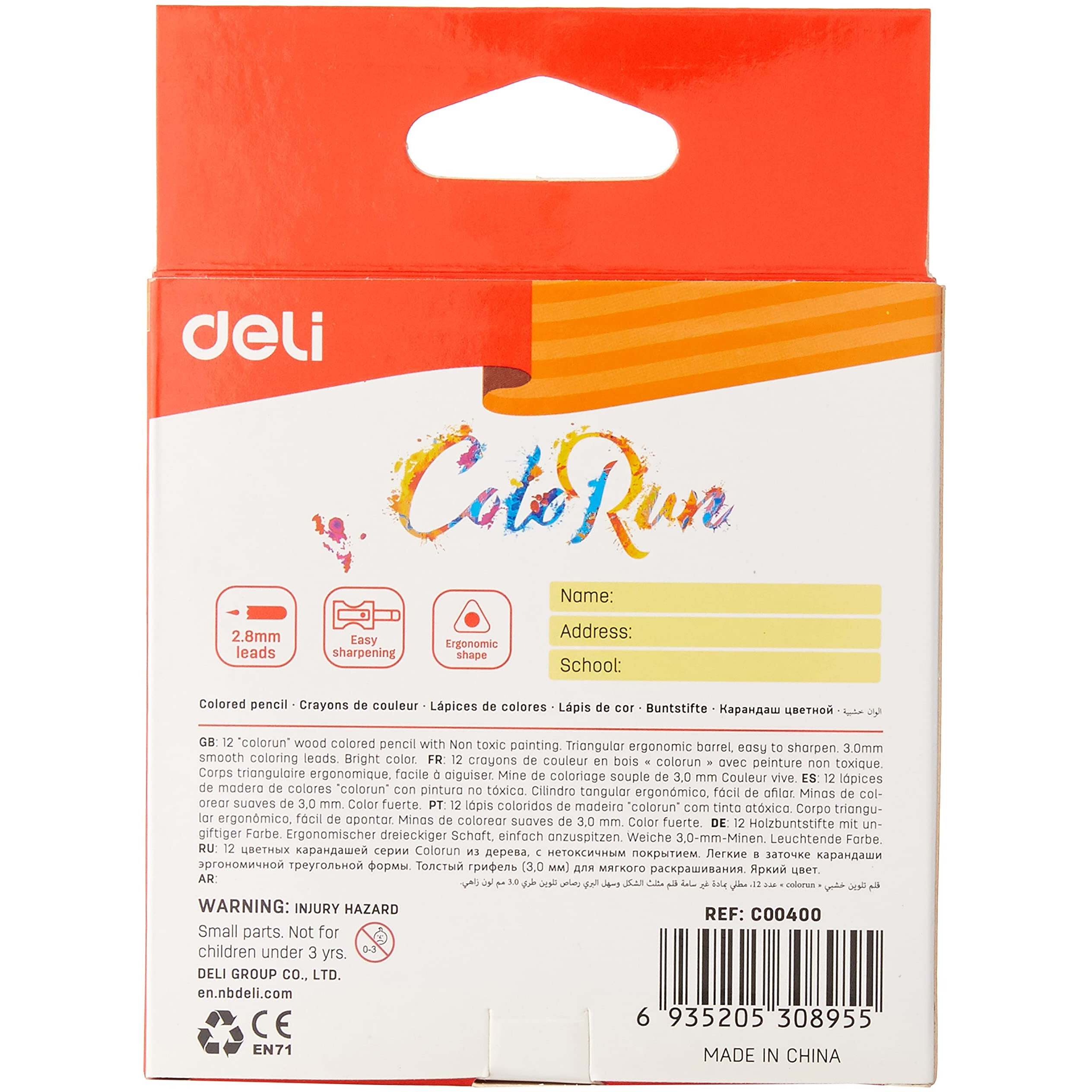 Deli 12 Shades Color Pencils For Students, Professionals, Beginners, Triangular Shaped Colo Run Wood Free, Bright Color Pencils, Colour Pencil For Gift