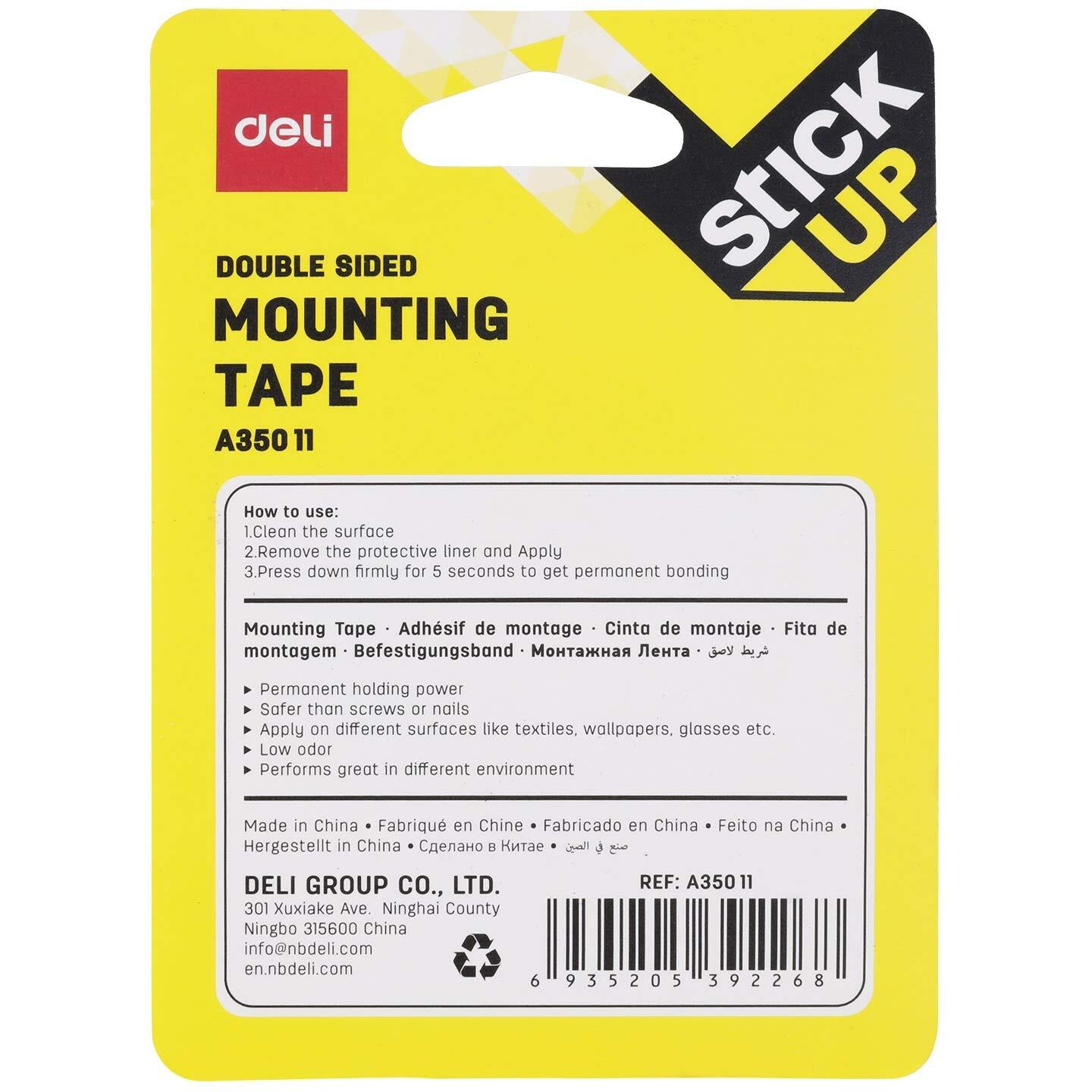 Deli Strong Multipurpose Double-Sided Tape Sleek Design For Strong Strength Bonding Between Walls & Any Surface, Tape For Decorative And Electronic Items On Multiple Surfaces (Yellow, Set Of 2)