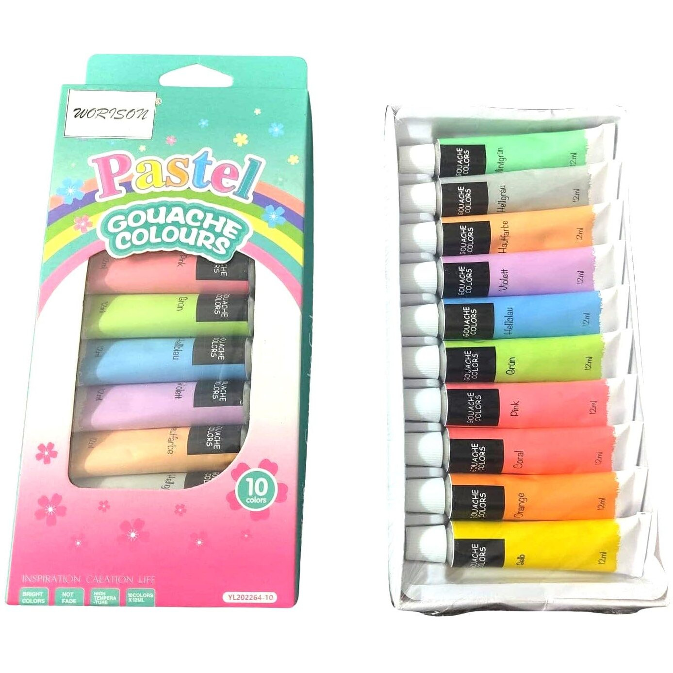 Worison Pastel Gouache Colour Set Of 10 Colours X 12Ml Tubes Multicolor