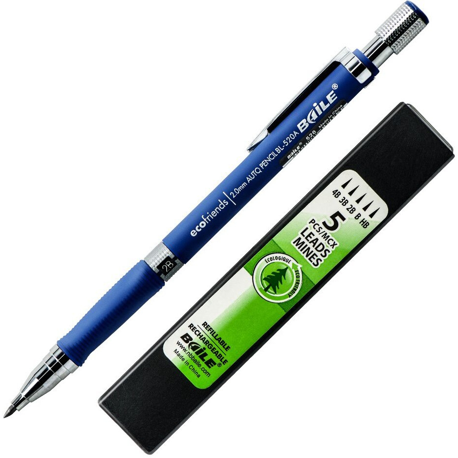 Baile 2.0Mm 2B Mechanical Pencil With Lead Refill (Blue)(Sharpener In The Cap)