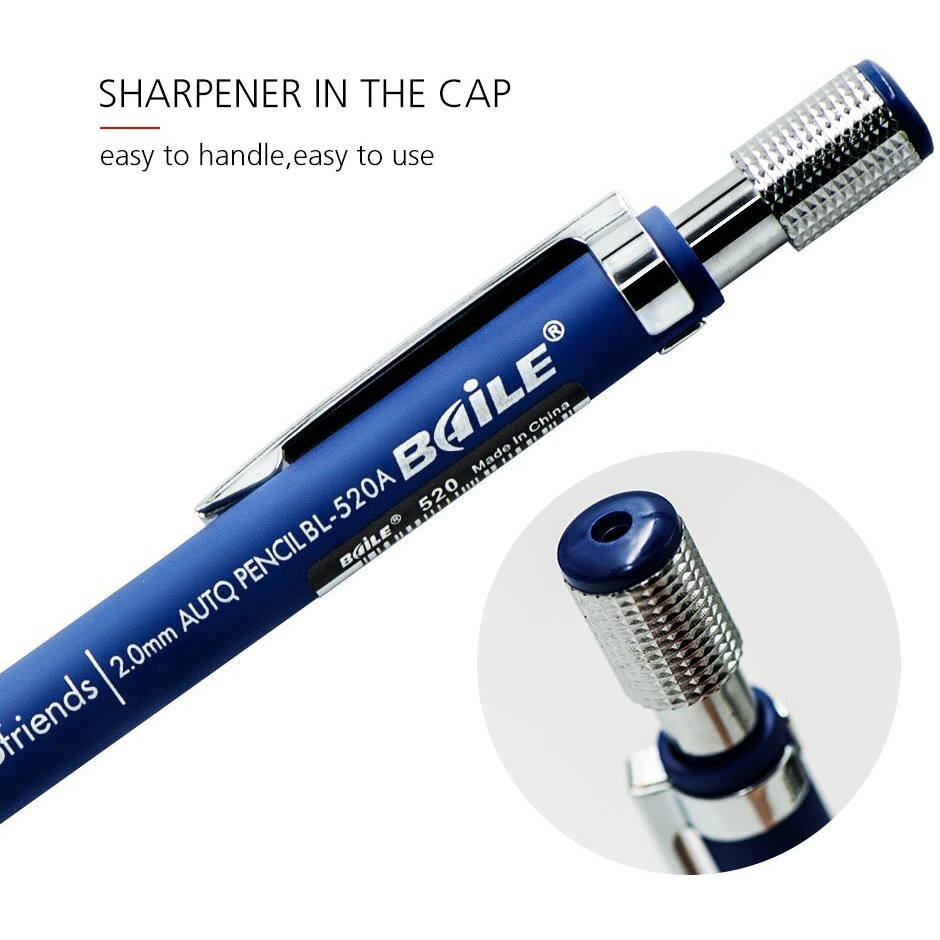 Baile 2.0Mm 2B Mechanical Pencil With Lead Refill (Blue)(Sharpener In The Cap)