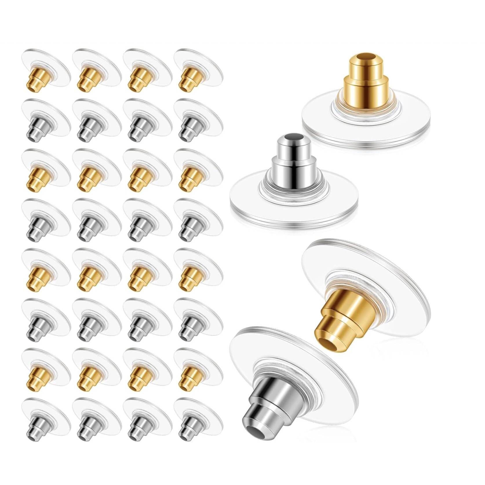 Elrose - 150Pcs Earring Back Stopper (50+50+50) - Earrings Hook - Golden Silver & Elastic Rubber Earrings Stopper Back (Znx-84_Earrings_Back_Stopper)