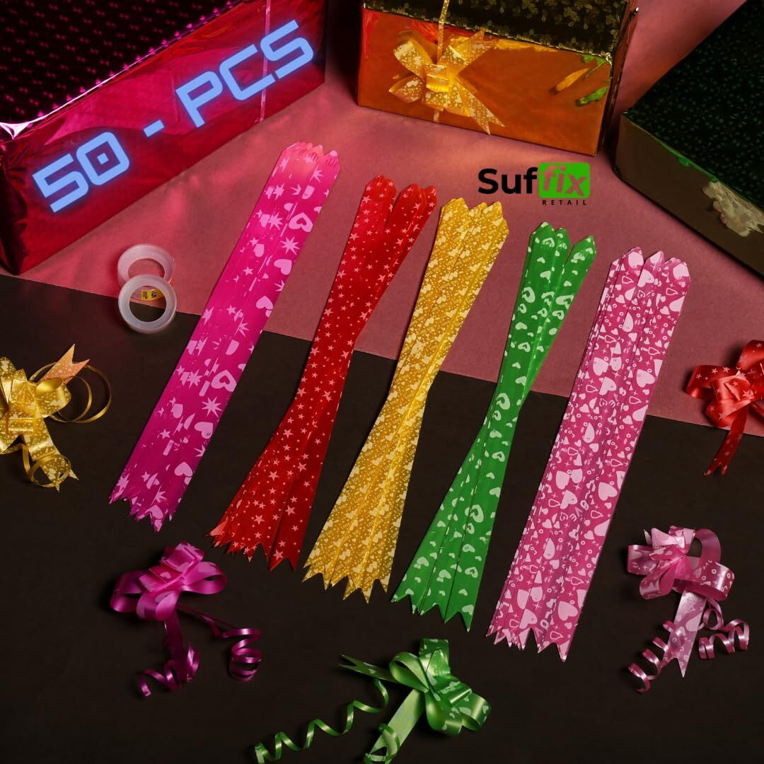 Suffix Retail  - Gift Ribbons For Packing, Ribbons For Gift Wrapping, Bow For Gift Wrapping - Craft Decoration Items (50)