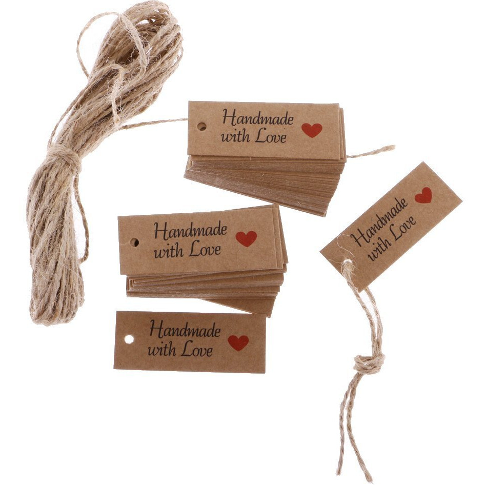 Atmiyamart Vintage Kraft Paper Handmade With Love Gift Tags Wedding Favor Tags 100Pcs