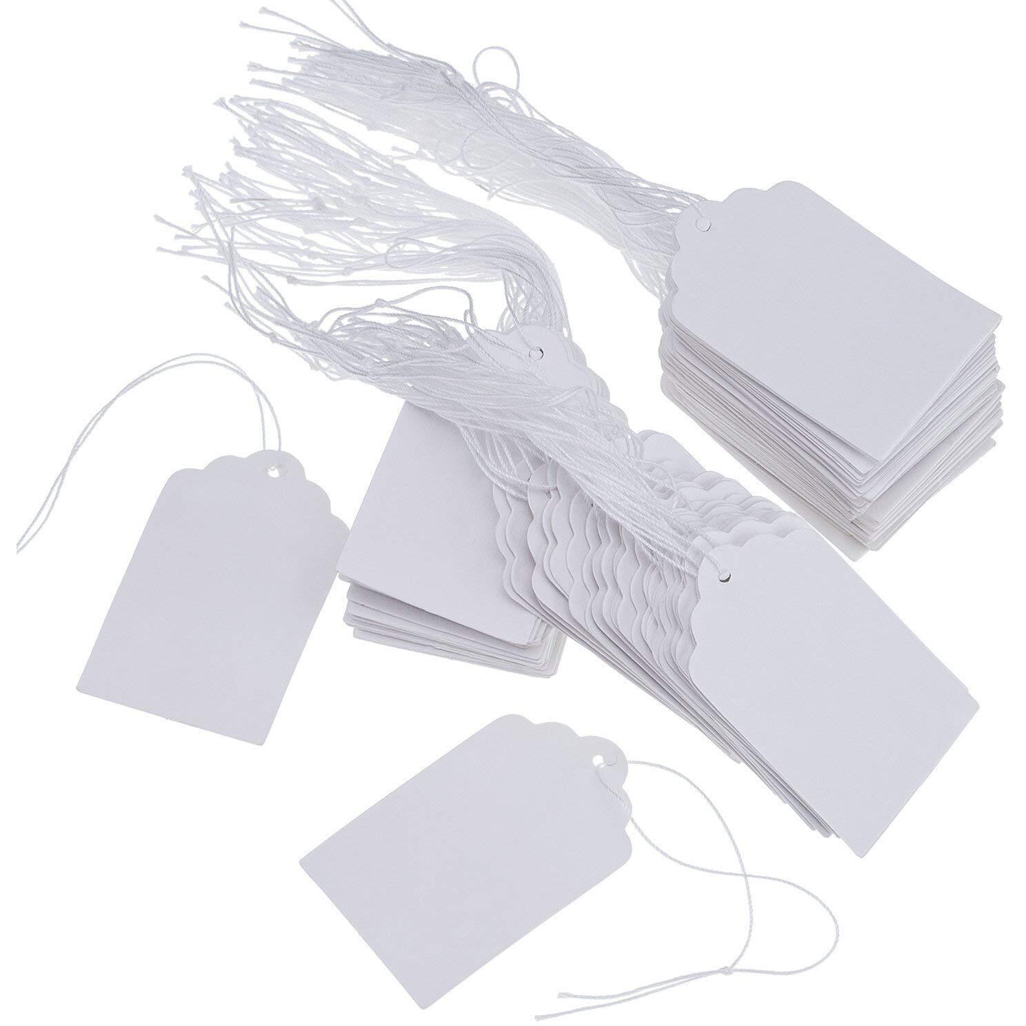 Diy Crafts 200 Pcs Jewelry String Cord Price Tags Custom Printing Blank Label Gold Silver Plain White Display Accessories Jewellery Store (Pack Of 200 Pc, White Plain Tag)