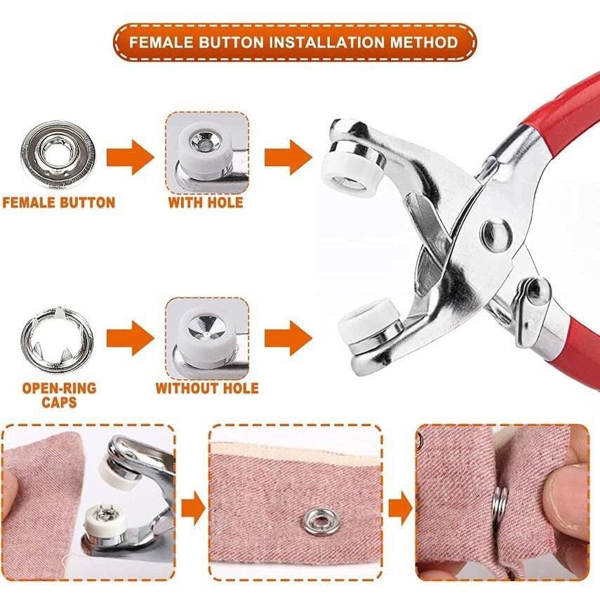 Asuvek 200Pc Thickened Snap Fasteners Kit (100 Pcs Silver Button + 100 Pcs Color Ring) Metal Copper Five Claw Buckle Set With Hand Buttons With Fastener Pliers Press Tool Clothing Sewing And Crafting