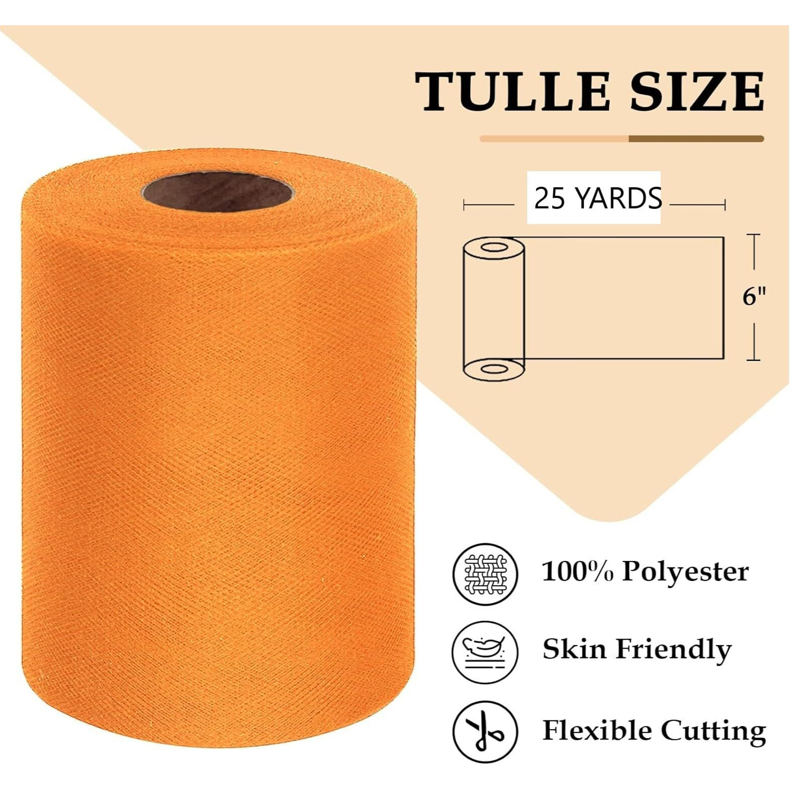 Bhoolu&Goolu Colorful (Orange) Tissue Tulle Roll Spool Craft Wedding Party Decoration - (26.7 * 15Cm) - 1 Roll/Pack