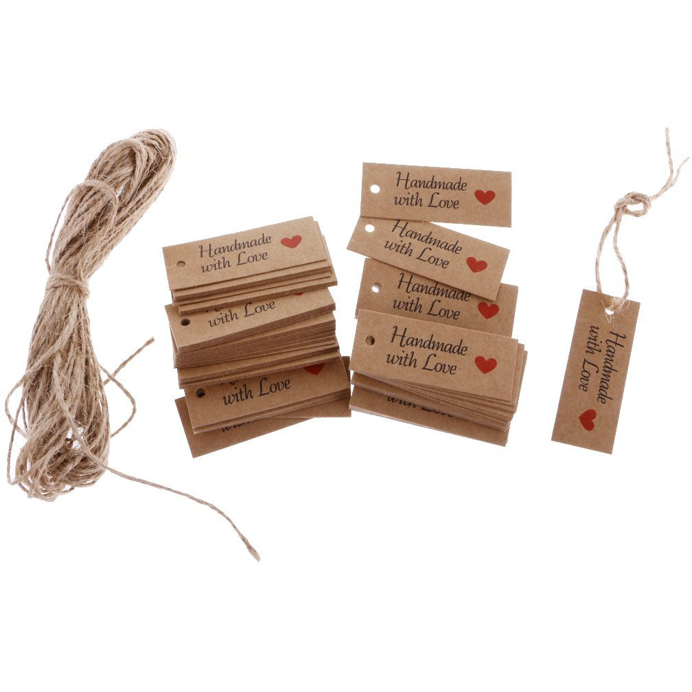 Segolike 100 Vintage Kraft Paper Handmade With Love Gift Tags Wedding Favor Tags-Brown