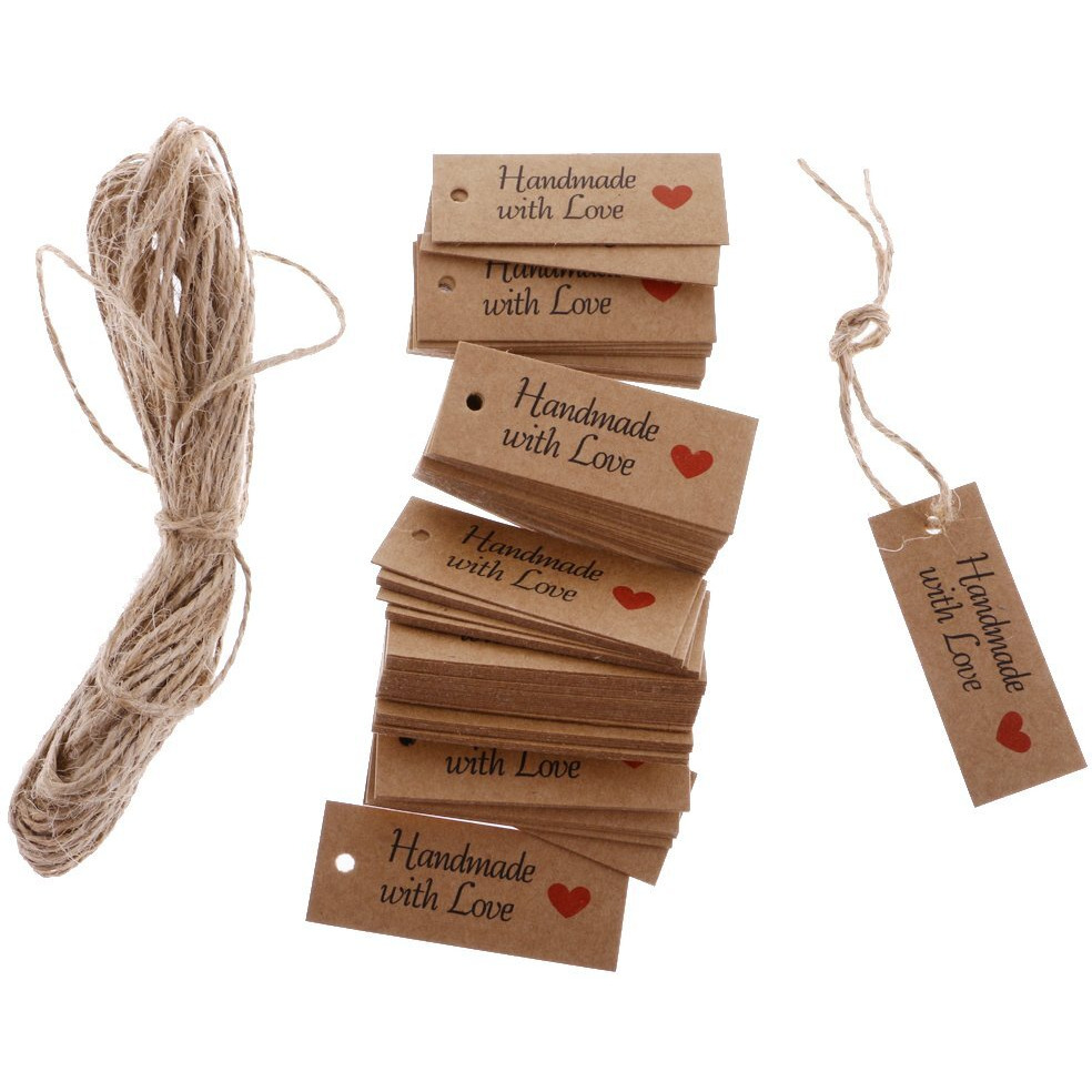 Segolike 100 Vintage Kraft Paper Handmade With Love Gift Tags Wedding Favor Tags-Brown