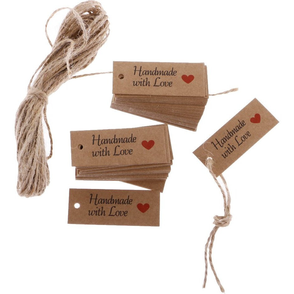 Segolike 100 Vintage Kraft Paper Handmade With Love Gift Tags Wedding Favor Tags-Brown