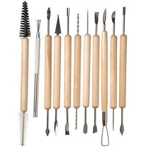 Zhengtu Ceramic 11 Pcs Wooden Handle Clay Carving Pottery Sculpting Tools For Art And Craft