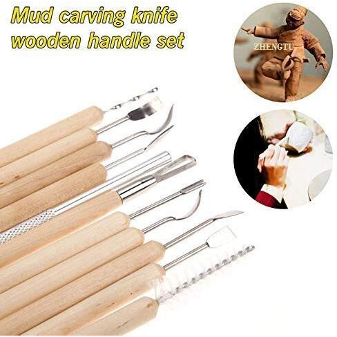 Zhengtu Ceramic 11 Pcs Wooden Handle Clay Carving Pottery Sculpting Tools For Art And Craft