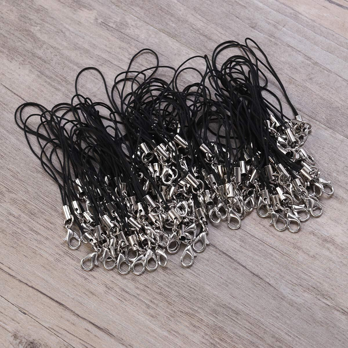 Artibetter 100Pcs Black Strap Charm Cords With Lobster Clasp For Cell Phone Keyring Badge Holders Diy Jewellery Making Accessory (Black)