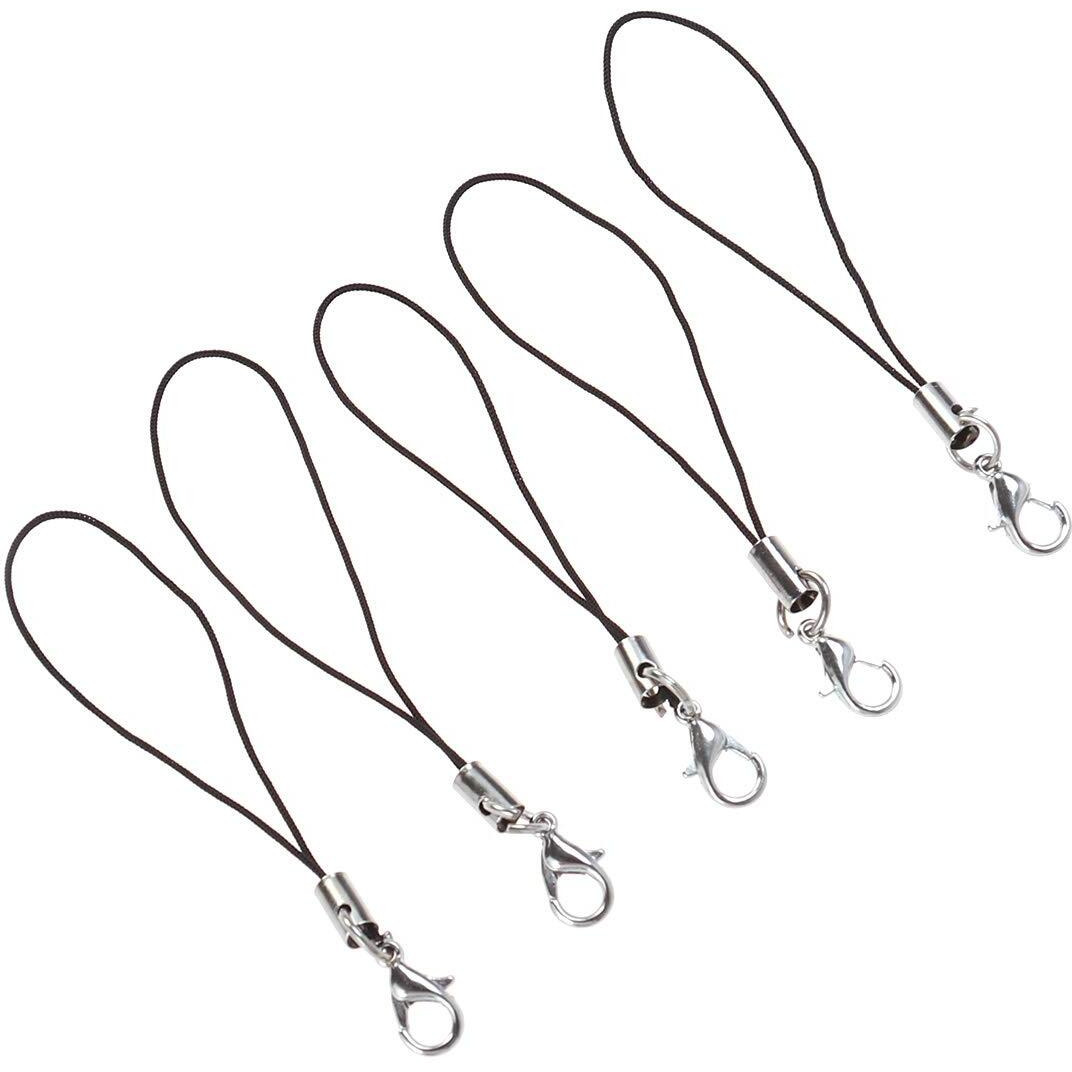 Artibetter 100Pcs Black Strap Charm Cords With Lobster Clasp For Cell Phone Keyring Badge Holders Diy Jewellery Making Accessory (Black)