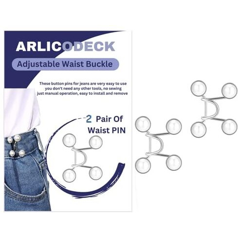 Arlicodeck Adjustable Waist Buckle || Adjustable Waist Buckle Extender Jeans Buttons || Jeans Buttons Pins Replacement No Sew Instant Button Detachable (2)