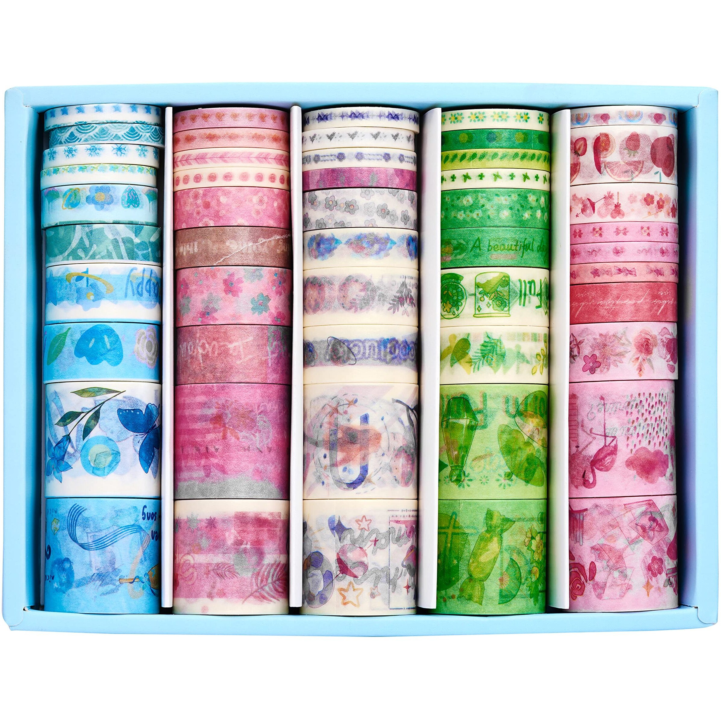 Bondwet 50 Rolls Washi Masking Tape Set Decoration Adhesive Tape For Crafts Colorful Tape Scrapbook Tape Washi Tape Sticker Roll (Flower Design Tape)