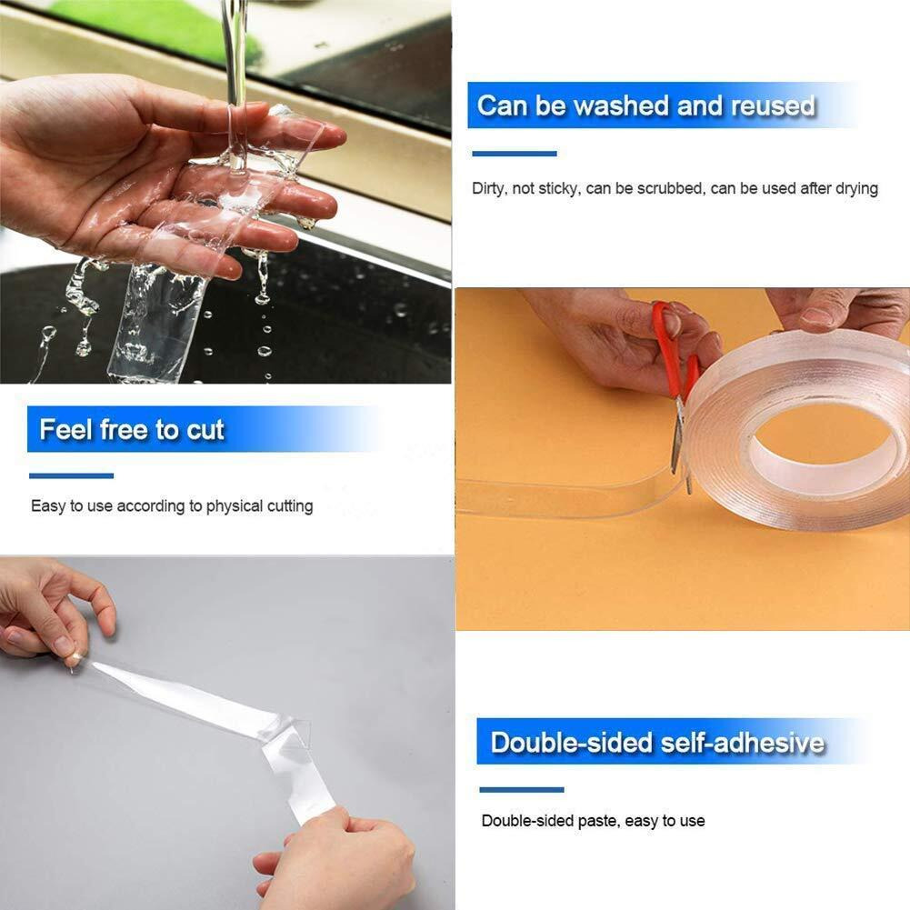 Maddelena Grip Mg-3M/9.8 Ft Secure Anything, Double Sided Reusable Adhesive Silicone Anti-Slip Strong Adhesive Traceless Multi-Functional Sticky Strips Tape, Transparent