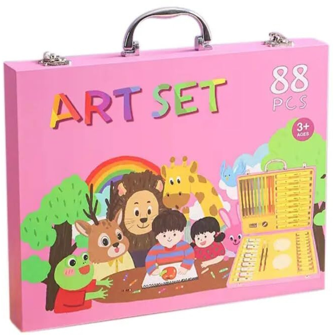 Heycandy Portable Art Set- Drawing Art Supplies Includes Oil Pastels, Colored Pencils, Watercolor Pens, Watercolors For Kids & Adults. (Pink)