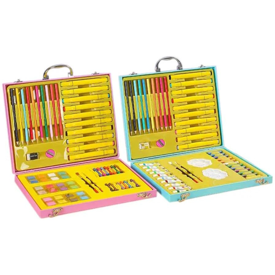 Heycandy Portable Art Set- Drawing Art Supplies Includes Oil Pastels, Colored Pencils, Watercolor Pens, Watercolors For Kids & Adults. (Pink)