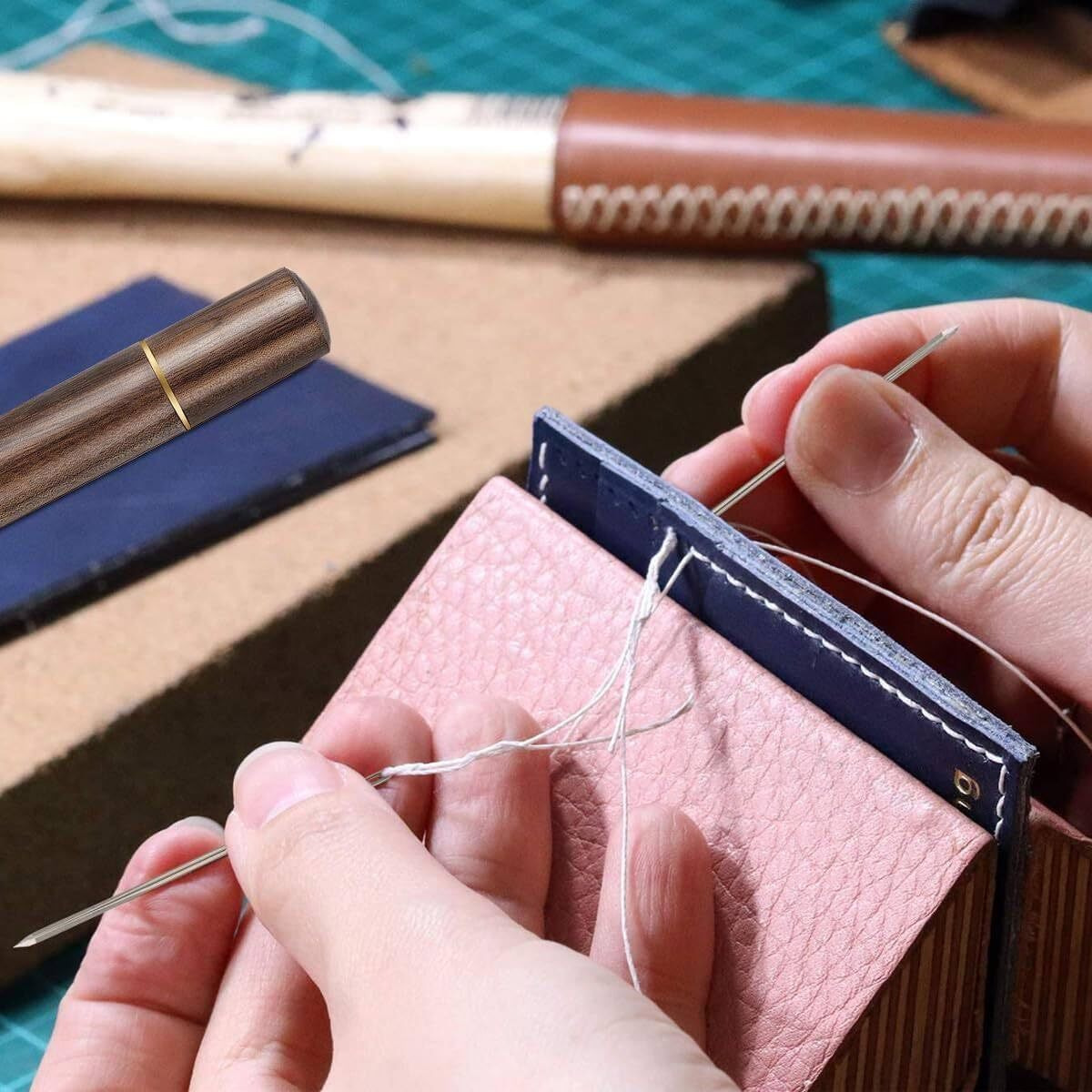 Mgnlr Self-Threading Needles, 30 Pcs Easy Thread Needles Hand Sewing Easy Threading Sewing Needles Large-Eye Hand Sewing Needles With Wooden Needle Case For Storing Handmade Embroidery Accessories