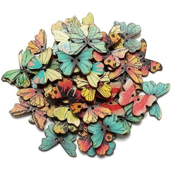 Yptc Butterfly Buttons Wooden Butterfly Craft Buttons With 2 Holes Bulk Vintage Craft Butterfly Decorative Buttons For Sewing Diy Crafts Clothing Knitting Bag Shoe (Butterfly-Pcs) (30)