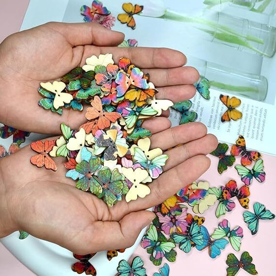 Yptc Butterfly Buttons Wooden Butterfly Craft Buttons With 2 Holes Bulk Vintage Craft Butterfly Decorative Buttons For Sewing Diy Crafts Clothing Knitting Bag Shoe (Butterfly-Pcs) (30)
