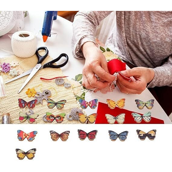 Yptc Butterfly Buttons Wooden Butterfly Craft Buttons With 2 Holes Bulk Vintage Craft Butterfly Decorative Buttons For Sewing Diy Crafts Clothing Knitting Bag Shoe (Butterfly-Pcs) (30)