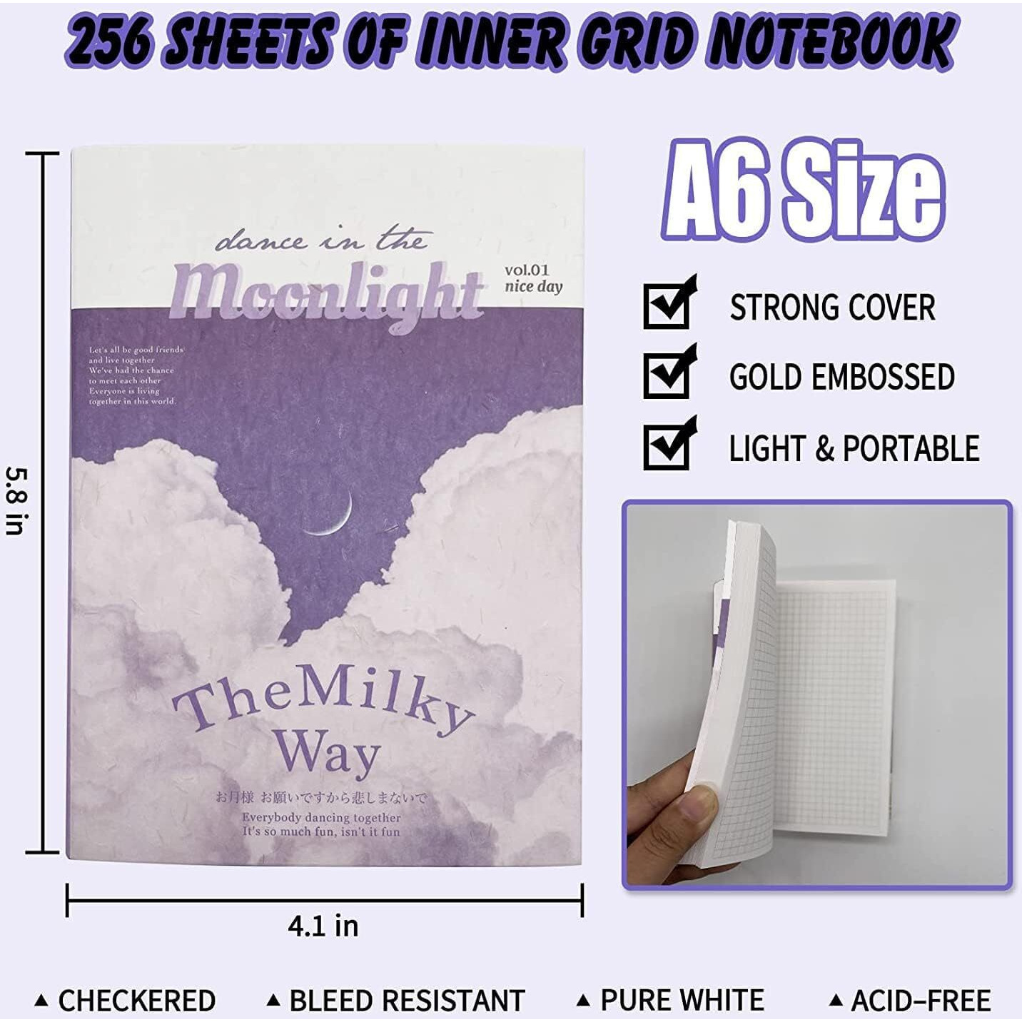 Bhujry 346Pcs Vintage Aesthetic Scrapbook Kit Journal,Craft Kits Notebook,Diy Art Journaling Stickers,Collage Album Aesthetic Sticker Paper,Stationery Graph Ruled Page Journaling (Purple)