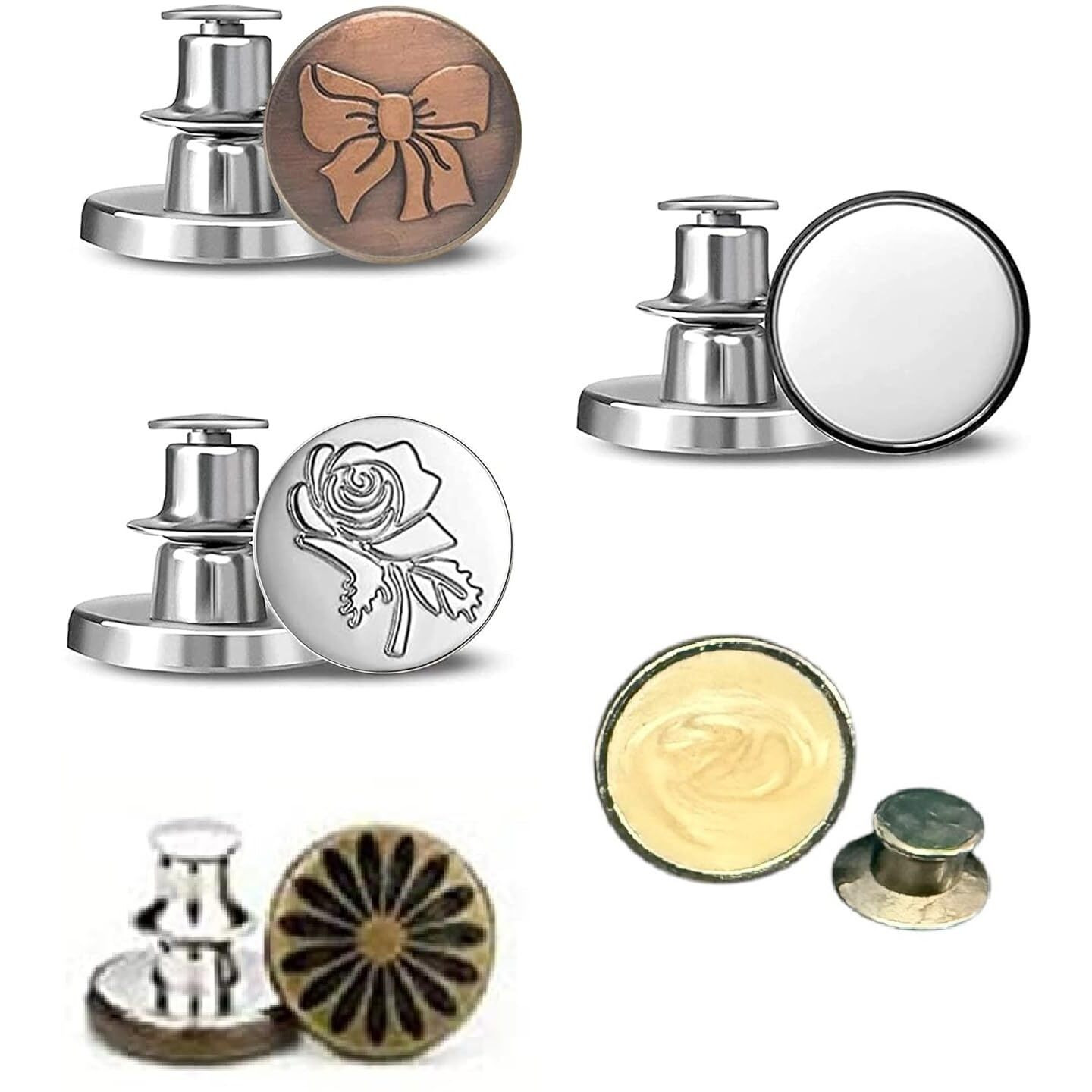 Zebroc Upgraded Button Pins For Loose Jeans Pants, Detachable Button For Jeans, No Sew Metal Buttons For Denims Waist Extender Or Tightener Button Removable Reusable Instant Button For Trousers Pants Bags Skirt, Emergency Buttons (Design-B-Pack Of 5)