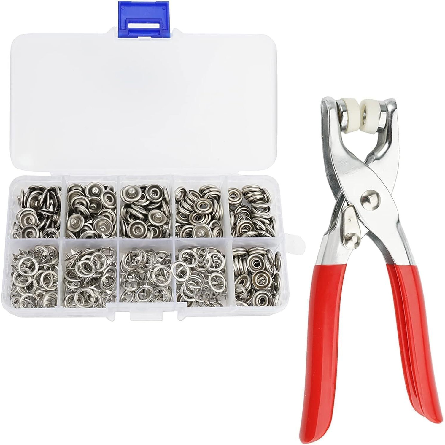 Thickened Snap Fasteners Kit Metal Premium Snap Button Set With Hand Snap Fastener Plier Used To Connect Two Pieces Of Material Claw Buckle Hand Pressure Pliers Tool For Sewing Buttons Set For Clothing Together (100Pcs,Silver)