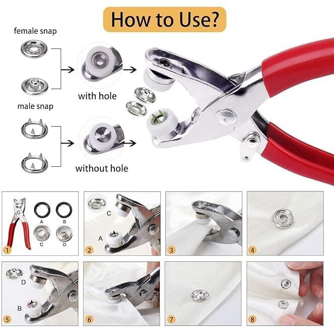 Thickened Snap Fasteners Kit Metal Premium Snap Button Set With Hand Snap Fastener Plier Used To Connect Two Pieces Of Material Claw Buckle Hand Pressure Pliers Tool For Sewing Buttons Set For Clothing Together (100Pcs,Silver)