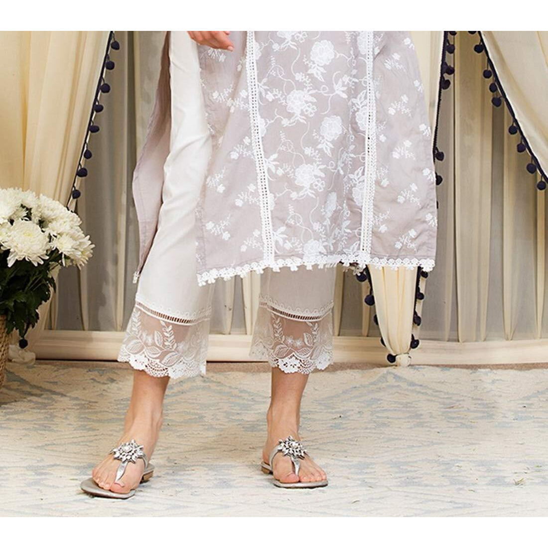 Orient Lace Craft White Net Lace Border Material |Floral Pattern | Embroidery Lace | Qty 5 Yards Used As Trim,Curtain Tablecloth Slipcover Bridal Diy Clothing/Accessories