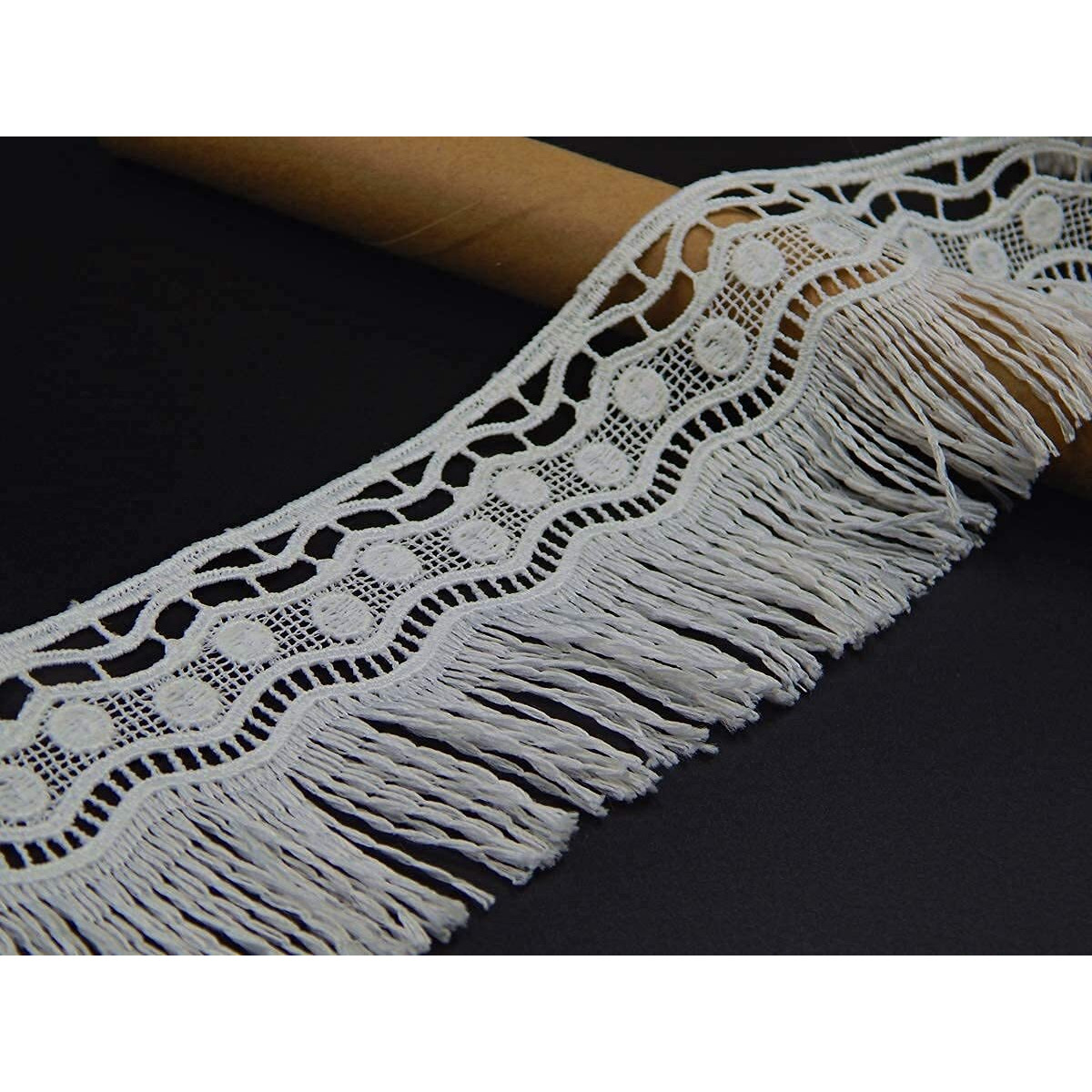 Orient Lace Craft White Lace And Border Material For Women's Suits, Saree & Dupatta, Tassel Lace, Jhallar Lace Qty 5 Meter Sewing Supplies, Cotton Lace Work, Diy (Size 7 Cm)