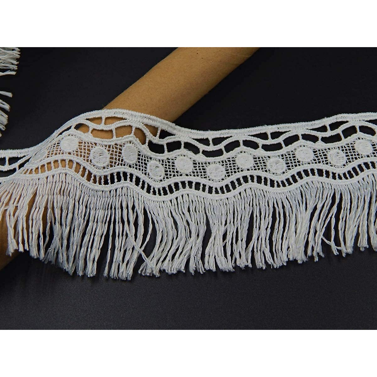 Orient Lace Craft White Lace And Border Material For Women's Suits, Saree & Dupatta, Tassel Lace, Jhallar Lace Qty 5 Meter Sewing Supplies, Cotton Lace Work, Diy (Size 7 Cm)