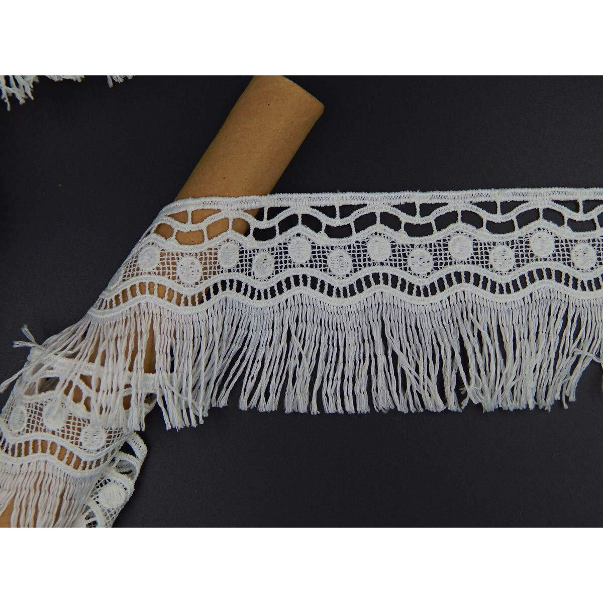 Orient Lace Craft White Lace And Border Material For Women's Suits, Saree & Dupatta, Tassel Lace, Jhallar Lace Qty 5 Meter Sewing Supplies, Cotton Lace Work, Diy (Size 7 Cm)