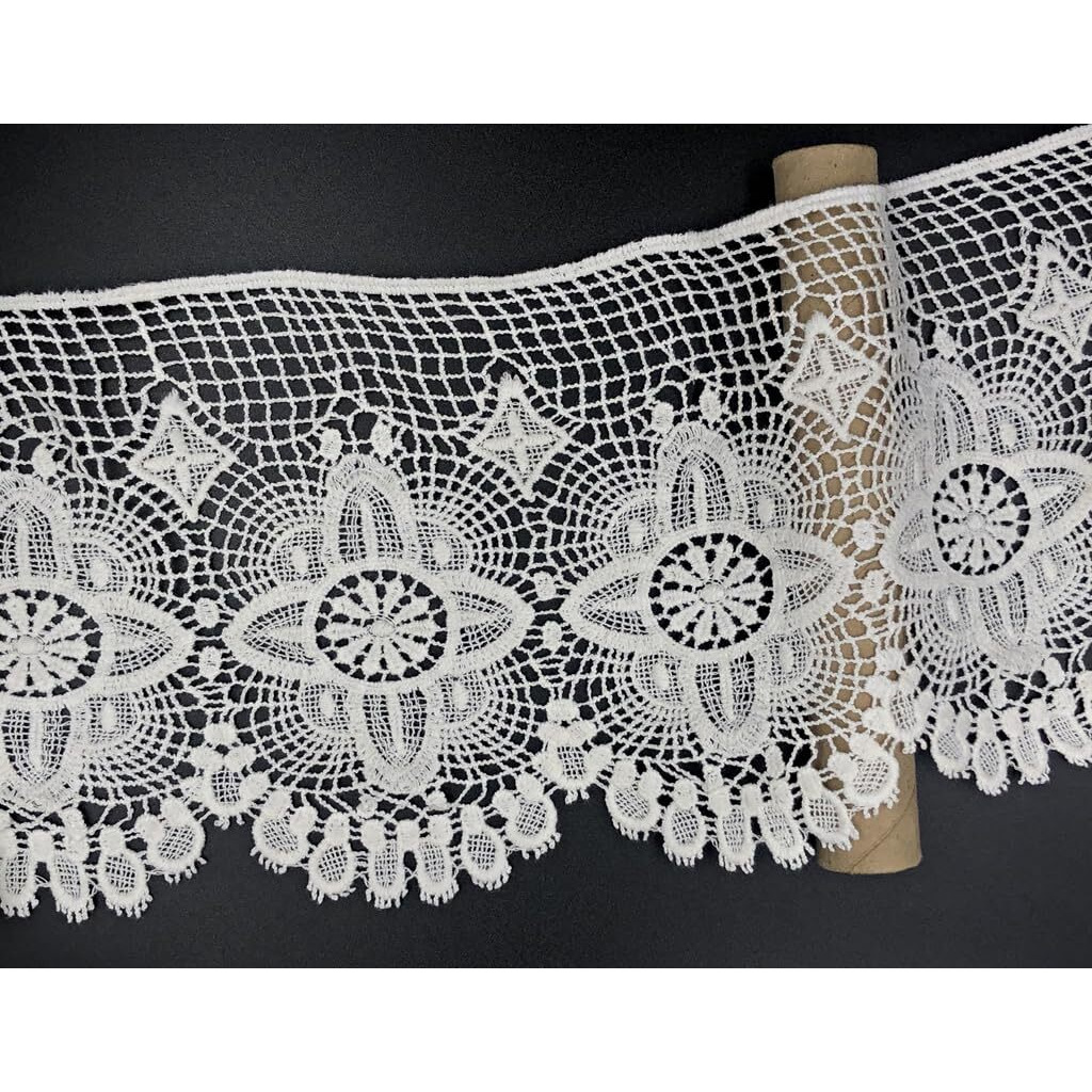 Orient Lace Craft White Lace And Border Material For Suits,Saree & Dupatta (Size 15.50 Cm) Qty 5 Yards (4.5 Mtr),Used As Trims,Borders,Embroidery Lace,Applique,Fabric Lace,Sewing Supplies,Cotton Lace Work,Diy.