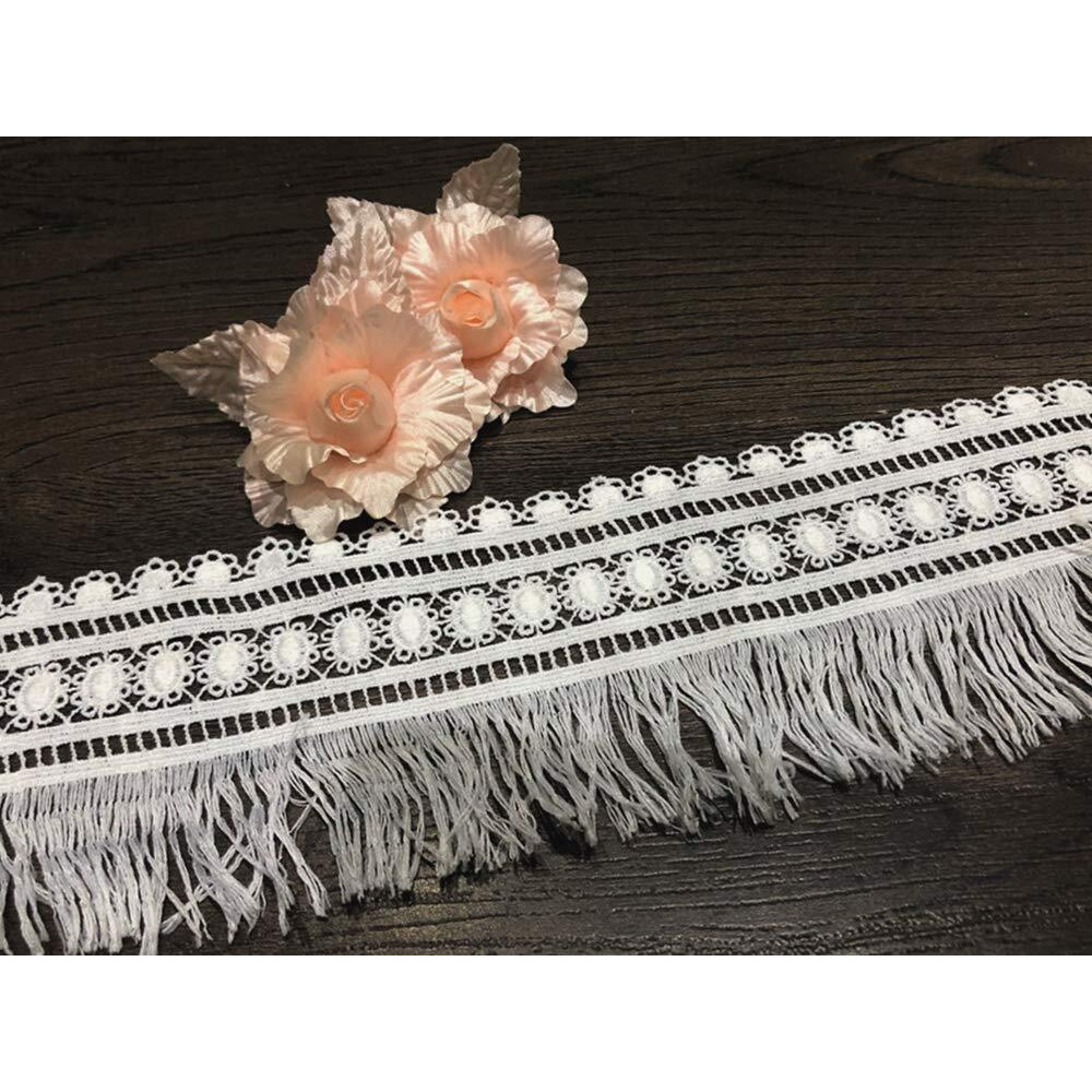 Orient Lace Craft White Lace And Border Material For Suits, Saree & Dupatta (Size 10 Cm) Qty 5 Meter, Sewing Supplies, Cotton Lace, Tassel Lace, Jhallar Lace Work, Diy
